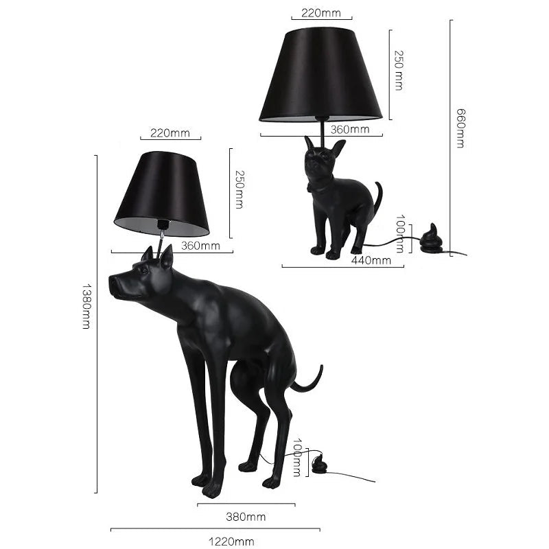 Lampadaire LED en résine avec abat - jour tissu, design chien noir, ambiance cosy - Luminous Place