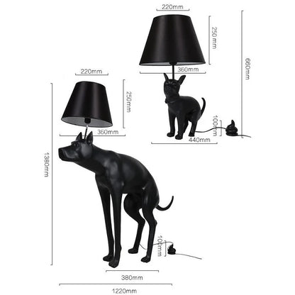 Lampadaire LED en résine avec abat - jour tissu, design chien noir, ambiance cosy - Luminous Place
