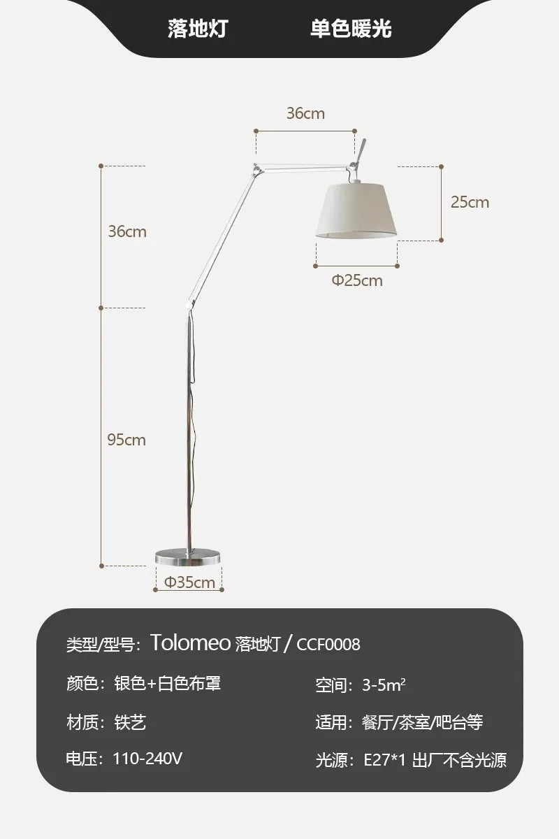 Lampadaire LED industriel en métal, bras réglable télescopique, ambiance cosy - Luminous Place
