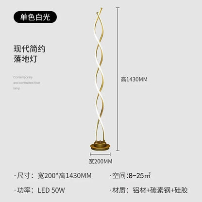 Lampadaire LED moderne minimaliste en spirale en aluminium pour salon et bureau - Luminous Place