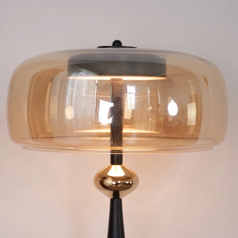 Lampadaire LED moderne minimaliste en verre et ferronnerie, lumière chaude dimmable avec télécommande - Luminous Place