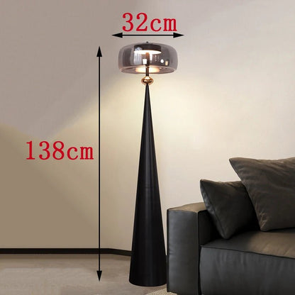 Lampadaire LED moderne minimaliste en verre et ferronnerie, lumière chaude dimmable avec télécommande - Luminous Place