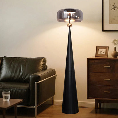 Lampadaire LED moderne minimaliste en verre et ferronnerie, lumière chaude dimmable avec télécommande - Luminous Place