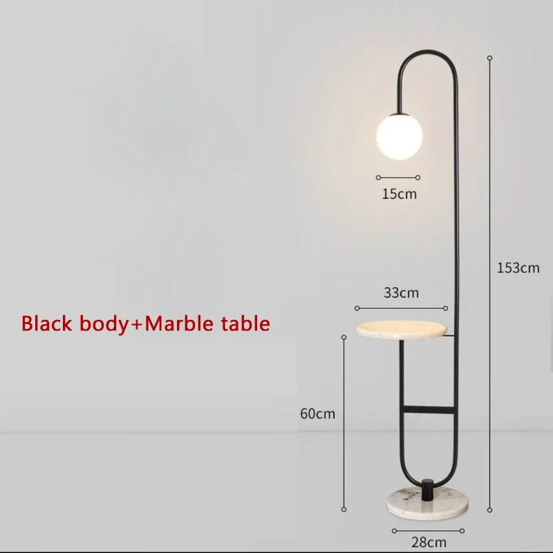 Lampadaire moderne en marbre noir avec table ronde LED pour salon - Luminous Place