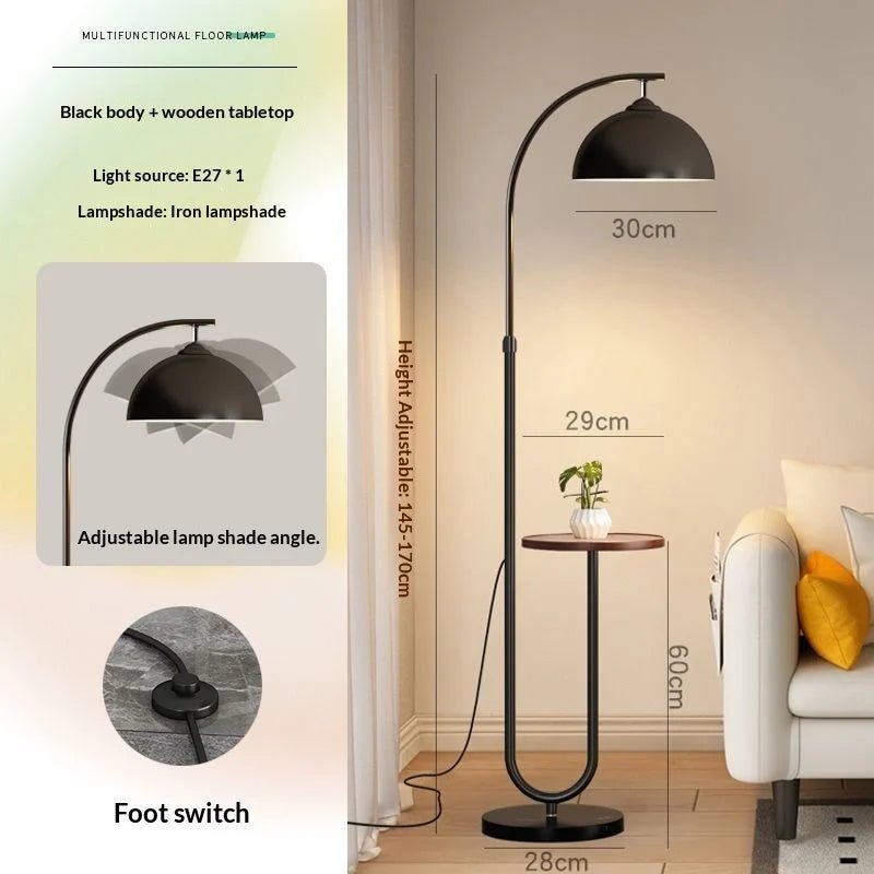 Lampadaire Nordique 2025 avec Table d'Appoint Multifonction en Fer et Bois, Lumière LED Ambiance Cosy - Luminous Place