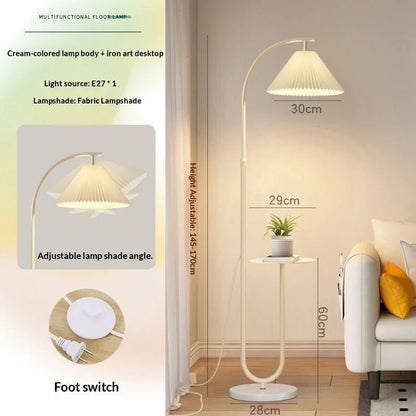 Lampadaire Nordique 2025 avec Table d'Appoint Multifonction en Fer et Bois, Lumière LED Ambiance Cosy - Luminous Place