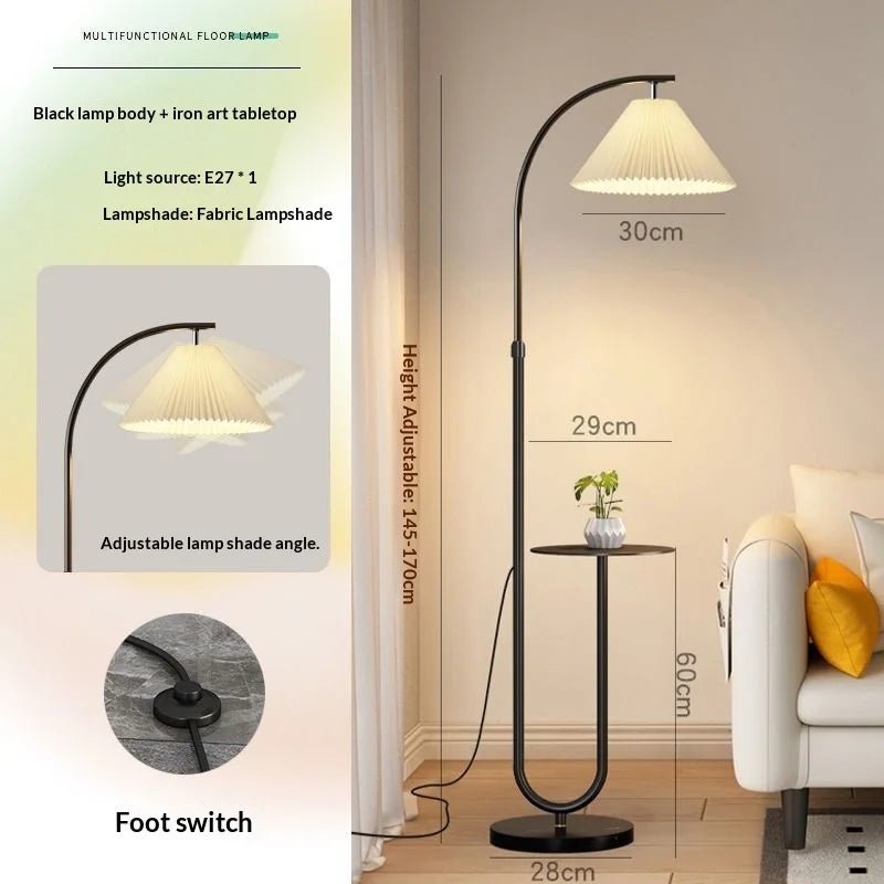 Lampadaire Nordique 2025 avec Table d'Appoint Multifonction en Fer et Bois, Lumière LED Ambiance Cosy - Luminous Place