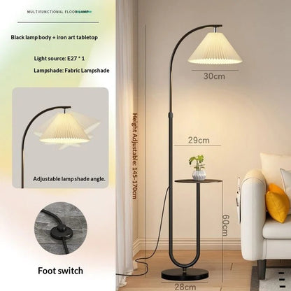 Lampadaire Nordique 2025 avec Table d'Appoint Multifonction en Fer et Bois, Lumière LED Ambiance Cosy - Luminous Place