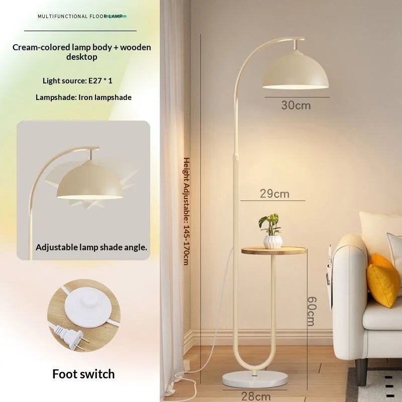 Lampadaire Nordique 2025 avec Table d'Appoint Multifonction en Fer et Bois, Lumière LED Ambiance Cosy - Luminous Place