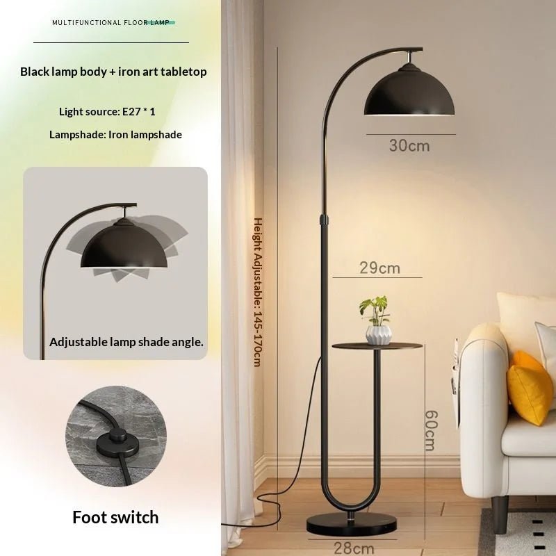 Lampadaire Nordique 2025 avec Table d'Appoint Multifonction en Fer et Bois, Lumière LED Ambiance Cosy - Luminous Place