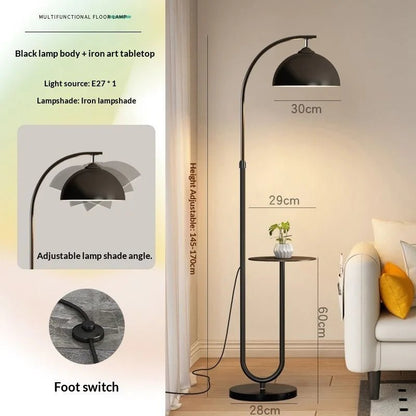 Lampadaire Nordique 2025 avec Table d'Appoint Multifonction en Fer et Bois, Lumière LED Ambiance Cosy - Luminous Place