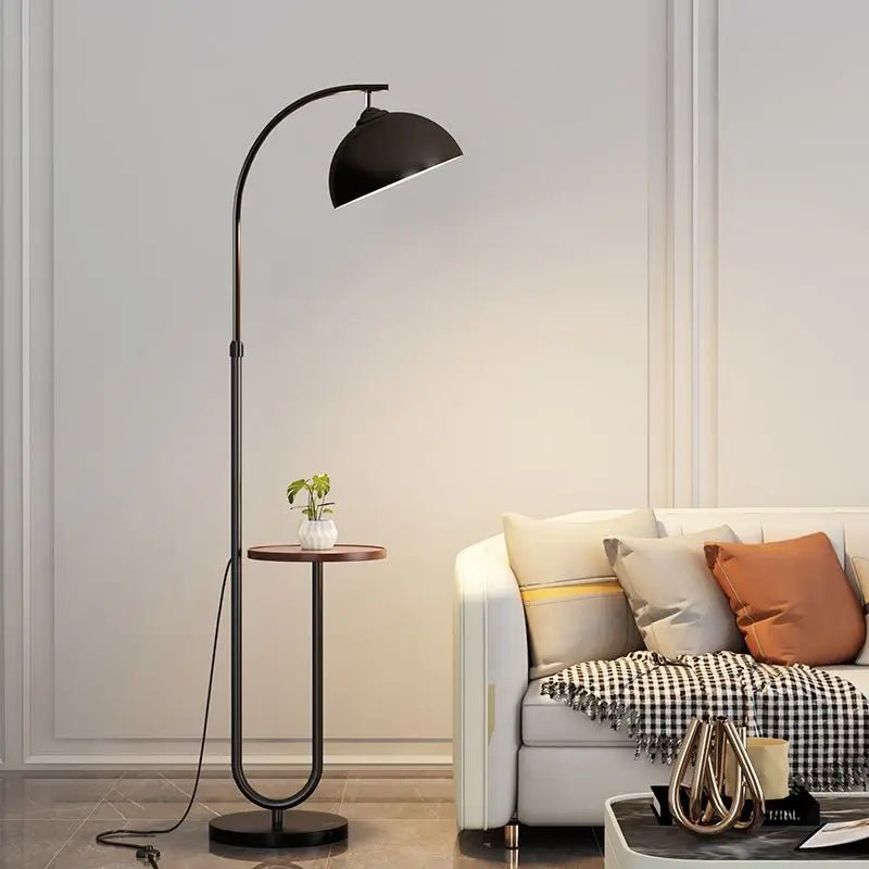 Lampadaire Nordique 2025 avec Table d'Appoint Multifonction en Fer et Bois, Lumière LED Ambiance Cosy - Luminous Place