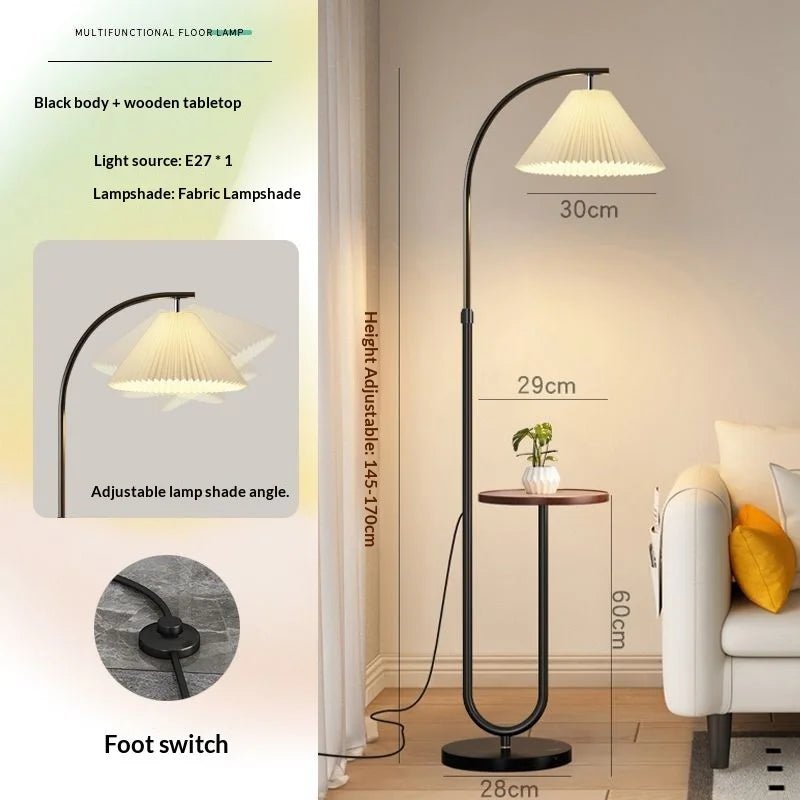 Lampadaire Nordique 2025 avec Table d'Appoint Multifonction en Fer et Bois, Lumière LED Ambiance Cosy - Luminous Place