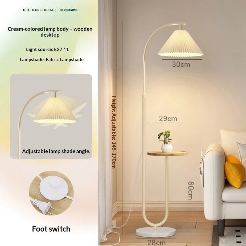 Lampadaire Nordique 2025 avec Table d'Appoint Multifonction en Fer et Bois, Lumière LED Ambiance Cosy - Luminous Place