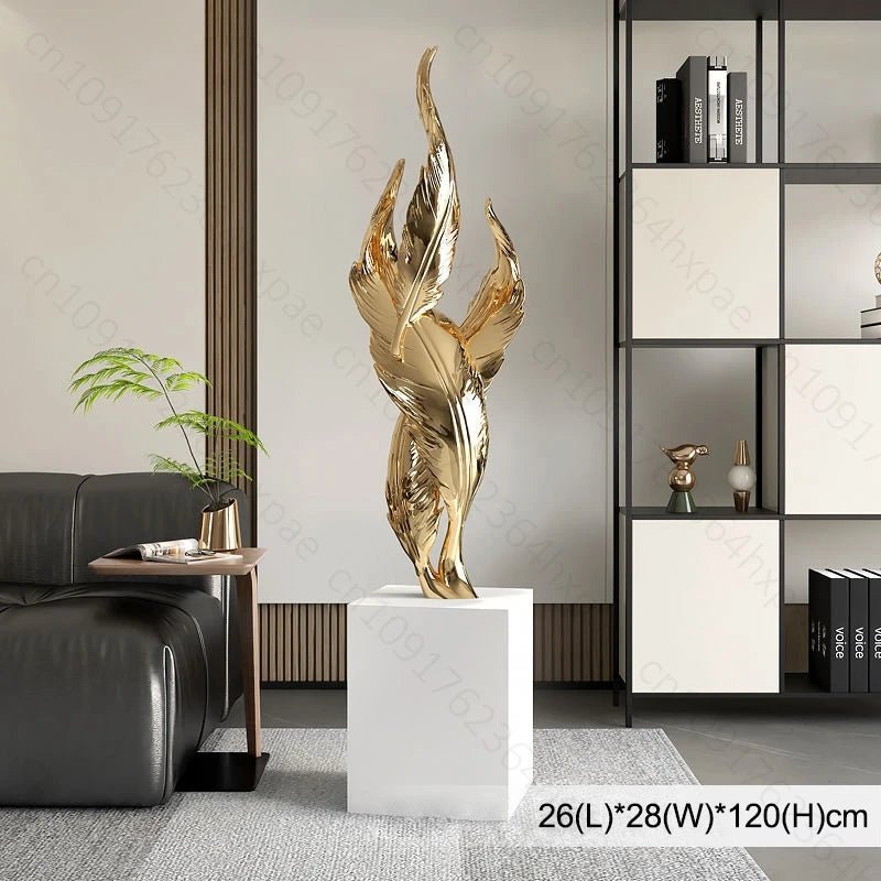 Lampadaire sculpture de sol en plumes résine, décor moderne et élégant - Luminous Place