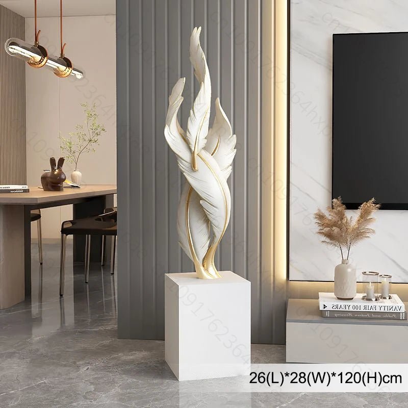 Lampadaire sculpture de sol en plumes résine, décor moderne et élégant - Luminous Place