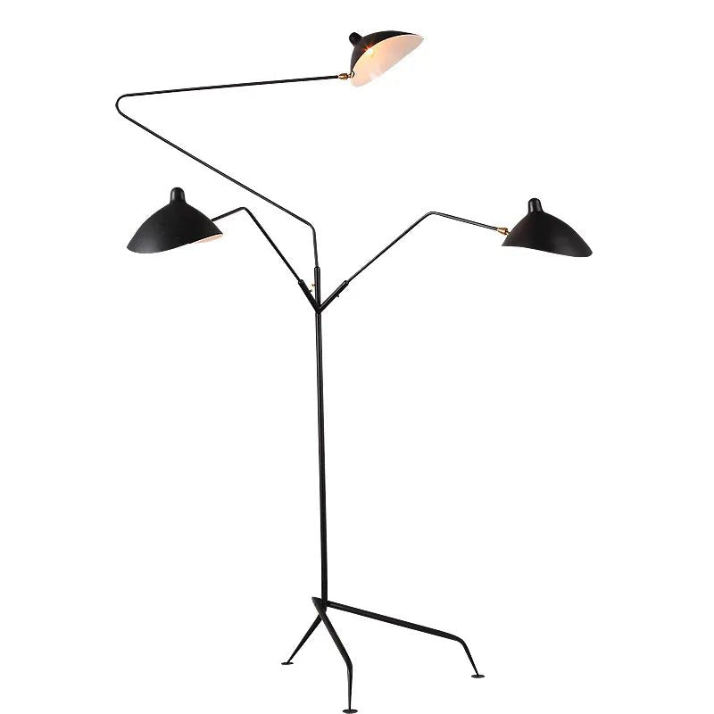 Lampadaire Serge Mouille 3 bras noir trépied réglable style Loft - Luminous Place