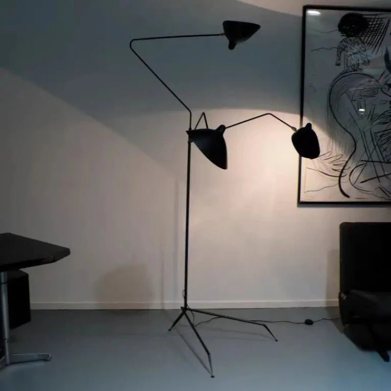 Lampadaire Serge Mouille 3 bras noir trépied réglable style Loft - Luminous Place