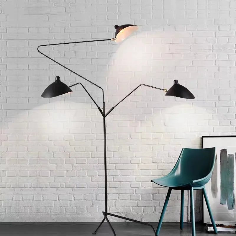 Lampadaire Serge Mouille 3 bras noir trépied réglable style Loft - Luminous Place