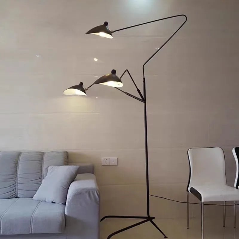 Lampadaire Serge Mouille 3 bras noir trépied réglable style Loft - Luminous Place