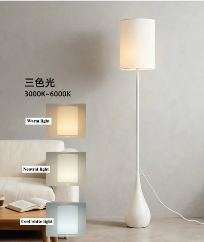 Lampadaire Wabi - Sabi en fer et tissu crème, lumière LED chaleureuse pour salon et chambre - Luminous Place