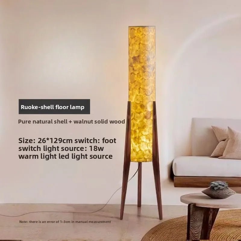 Lampadaire Wabi Sabi Zen en noyer noir, lumière chaude, style chinois rétro - Luminous Place