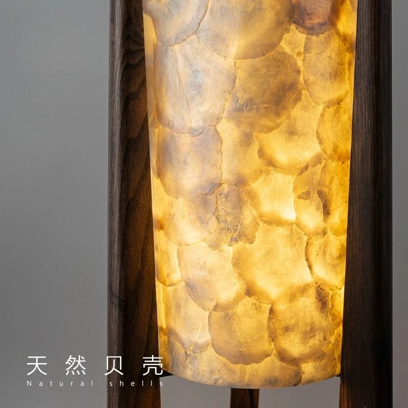 Lampadaire Wabi Sabi Zen en noyer noir, lumière chaude, style chinois rétro - Luminous Place