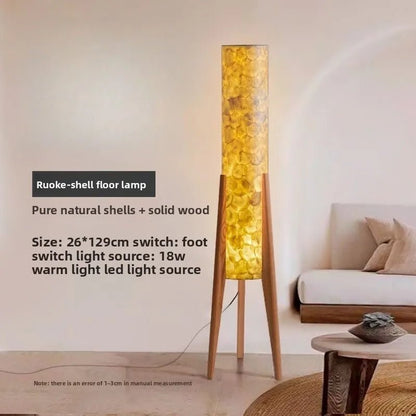 Lampadaire Wabi Sabi Zen en noyer noir, lumière chaude, style chinois rétro - Luminous Place