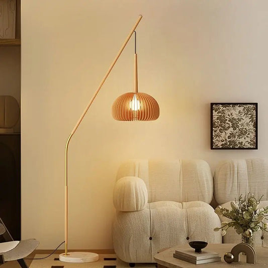 Lampadaire zen Wabi Sabi en bois massif LED, ambiance naturelle et chaleureuse - Luminous Place