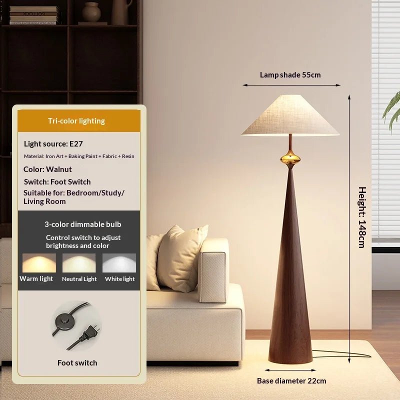 Lampadaire Zen Wabi Sabi en fer et tissu, design minimaliste japonais et chinois, lumière LED dimmable pour ambiance cosy - Luminous Place