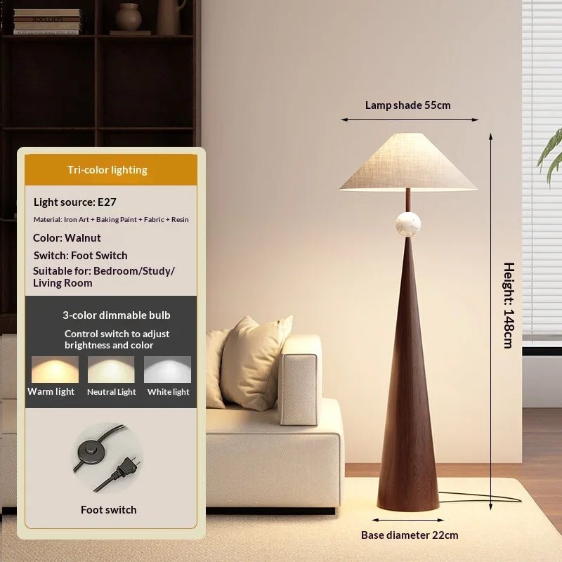 Lampadaire Zen Wabi Sabi en fer et tissu, design minimaliste japonais et chinois, lumière LED dimmable pour ambiance cosy - Luminous Place