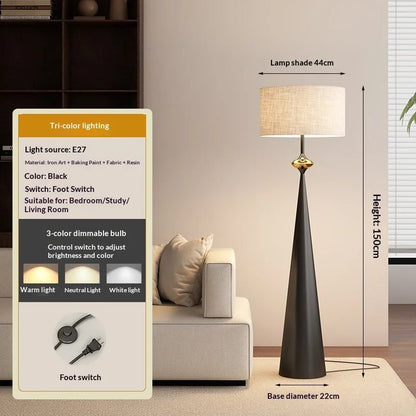 Lampadaire Zen Wabi Sabi en fer et tissu, design minimaliste japonais et chinois, lumière LED dimmable pour ambiance cosy - Luminous Place