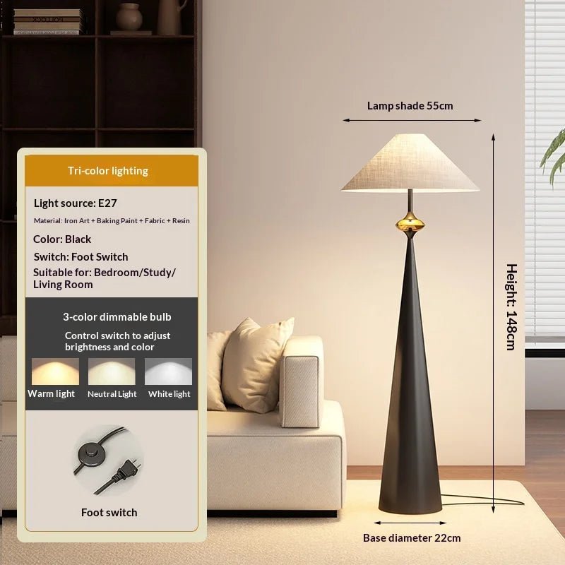 Lampadaire Zen Wabi Sabi en fer et tissu, design minimaliste japonais et chinois, lumière LED dimmable pour ambiance cosy - Luminous Place