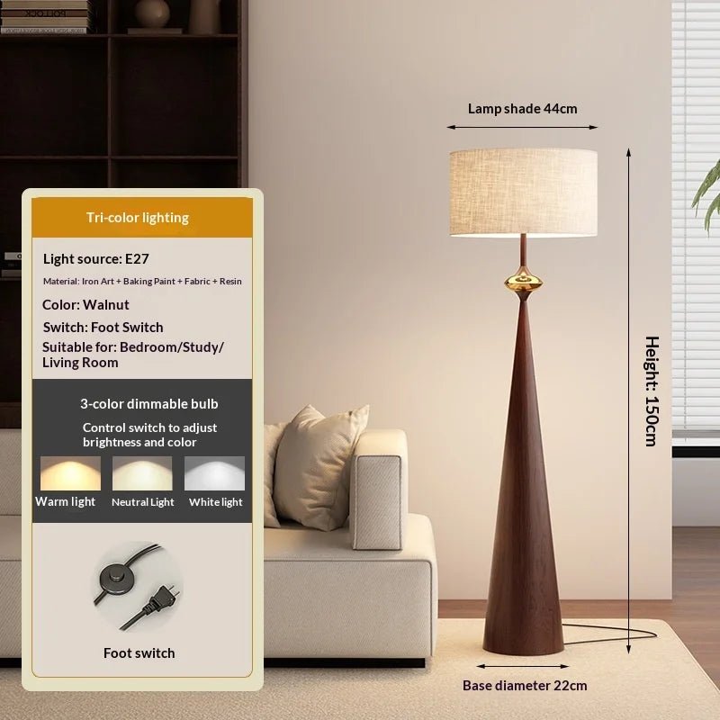 Lampadaire Zen Wabi Sabi en fer et tissu, design minimaliste japonais et chinois, lumière LED dimmable pour ambiance cosy - Luminous Place