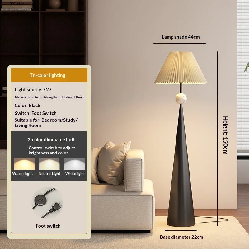 Lampadaire Zen Wabi Sabi en fer et tissu, design minimaliste japonais et chinois, lumière LED dimmable pour ambiance cosy - Luminous Place