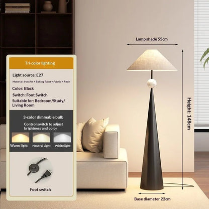 Lampadaire Zen Wabi Sabi en fer et tissu, design minimaliste japonais et chinois, lumière LED dimmable pour ambiance cosy - Luminous Place