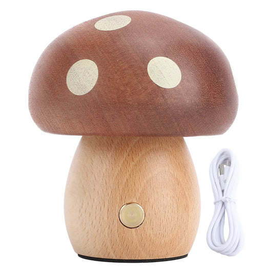 Lampe de table champignon en bois d’ébène, lumière chaude à gradation tactile, rechargeable USB - Luminous Place
