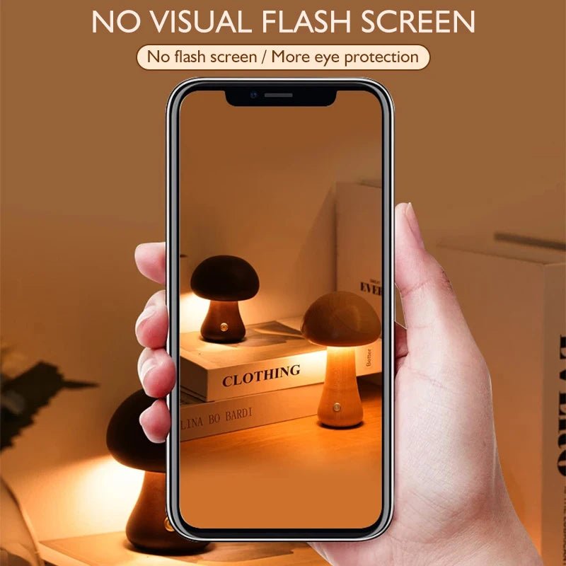 Lampe de table champignon en bois rechargeable à intensité variable, lumière chaude et tactile pour chambre - Luminous Place