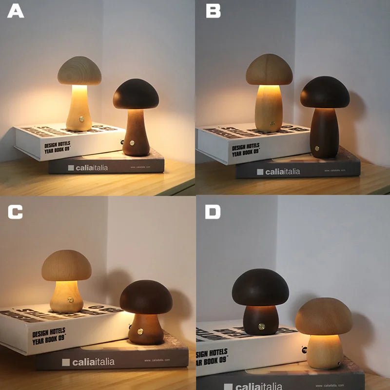 Lampe de table champignon LED tactile en bois, lumière douce pour chambre d’enfant - Luminous Place