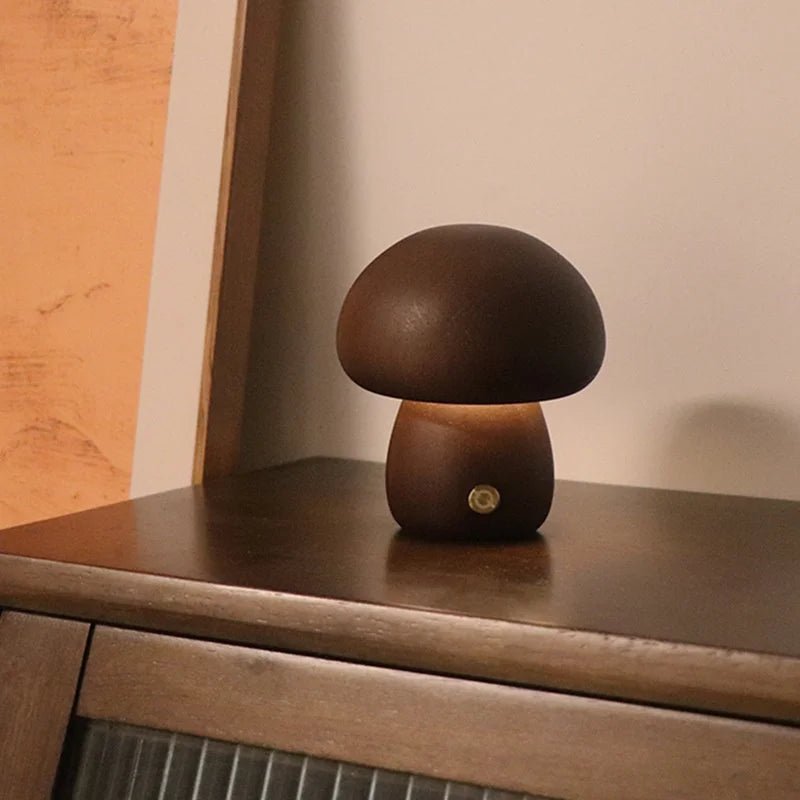 Lampe de table champignon LED tactile en bois, lumière douce pour chambre d’enfant - Luminous Place