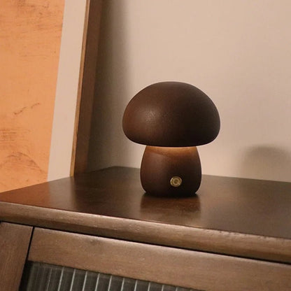 Lampe de table champignon LED tactile en bois, lumière douce pour chambre d’enfant - Luminous Place