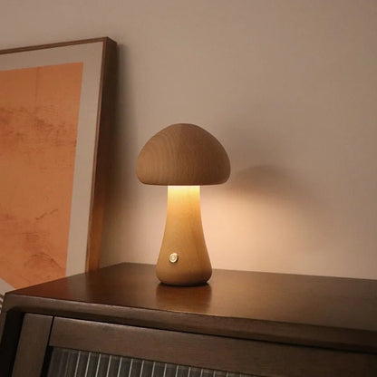 Lampe de table champignon LED tactile en bois, lumière douce pour chambre d’enfant - Luminous Place