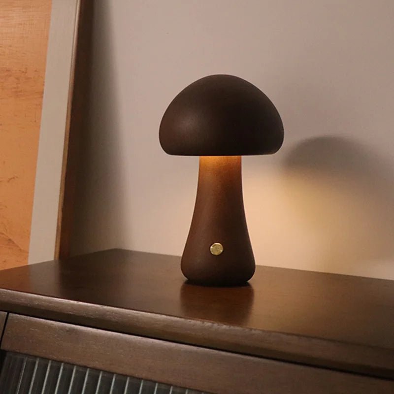Lampe de table champignon LED tactile en bois, lumière douce pour chambre d’enfant - Luminous Place