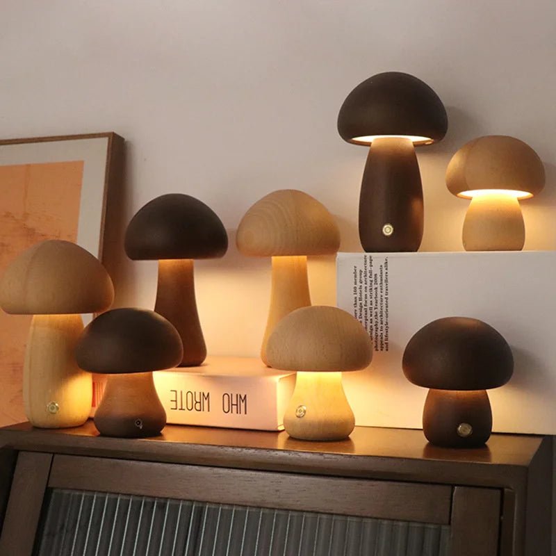 Lampe de table champignon LED tactile en bois, lumière douce pour chambre d’enfant - Luminous Place