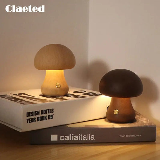 Lampe de table champignon LED tactile en bois, lumière douce pour chambre d’enfant - Luminous Place