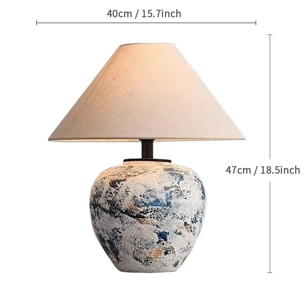 Lampe de table en céramique japonaise avec lumière chaude et abat - jour en tissu - Luminous Place