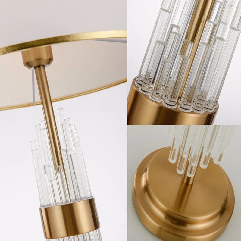 Lampe de table en cristal et fer avec abat - jour en tissu, éclairage LED chaleureux pour chambre et salon - Luminous Place