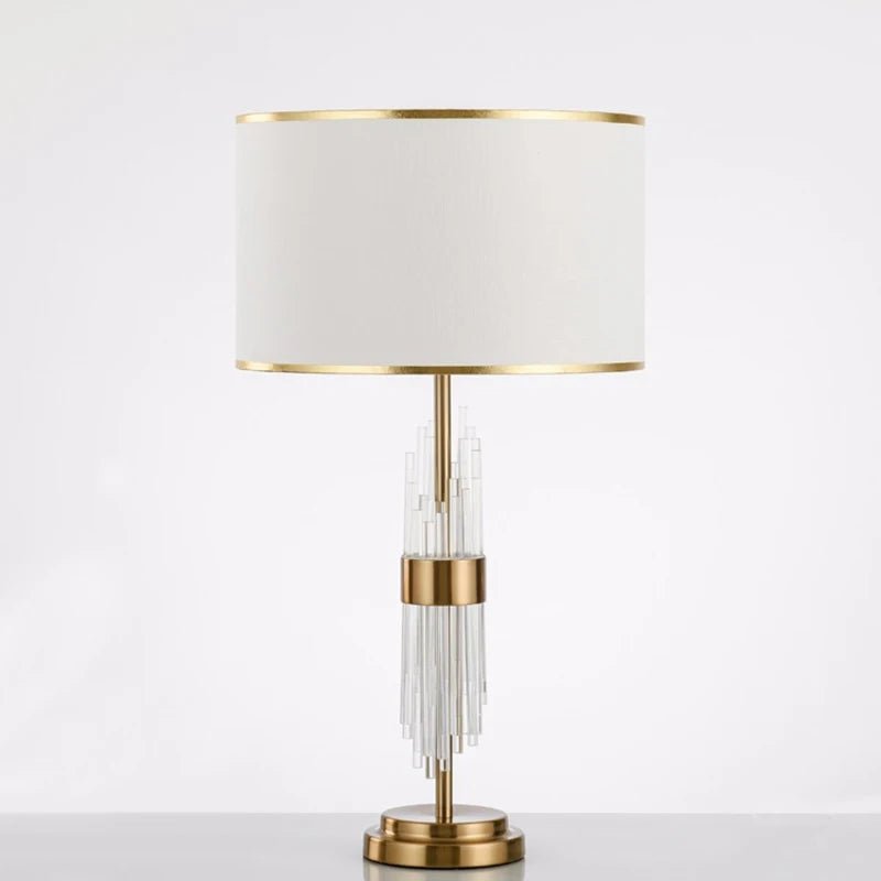 Lampe de table en cristal et fer avec abat - jour en tissu, éclairage LED chaleureux pour chambre et salon - Luminous Place
