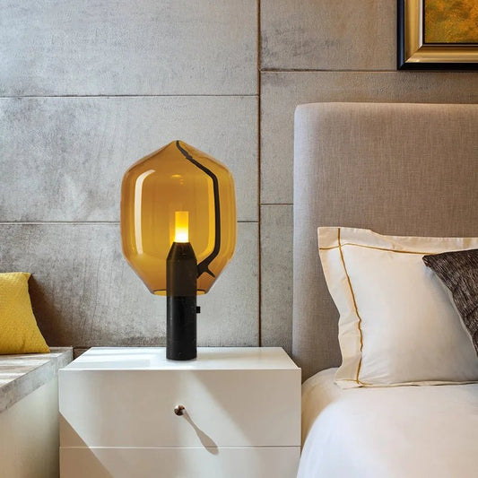 Lampe de table en marbre et verre, design nordique minimaliste, lumière douce d’intérieur - Luminous Place