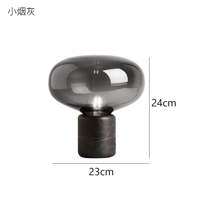 Lampe de table en marbre et verre, design post - moderne minimaliste, lumière chaleureuse - Luminous Place